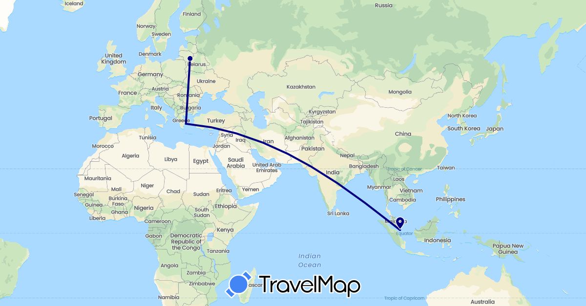 TravelMap itinerary: driving in Greece, Lithuania, Singapore (Asia, Europe)
